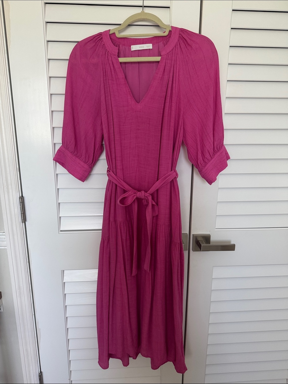 Mango pink  Midi Dress with Waist Tie in European size S/ US size 4